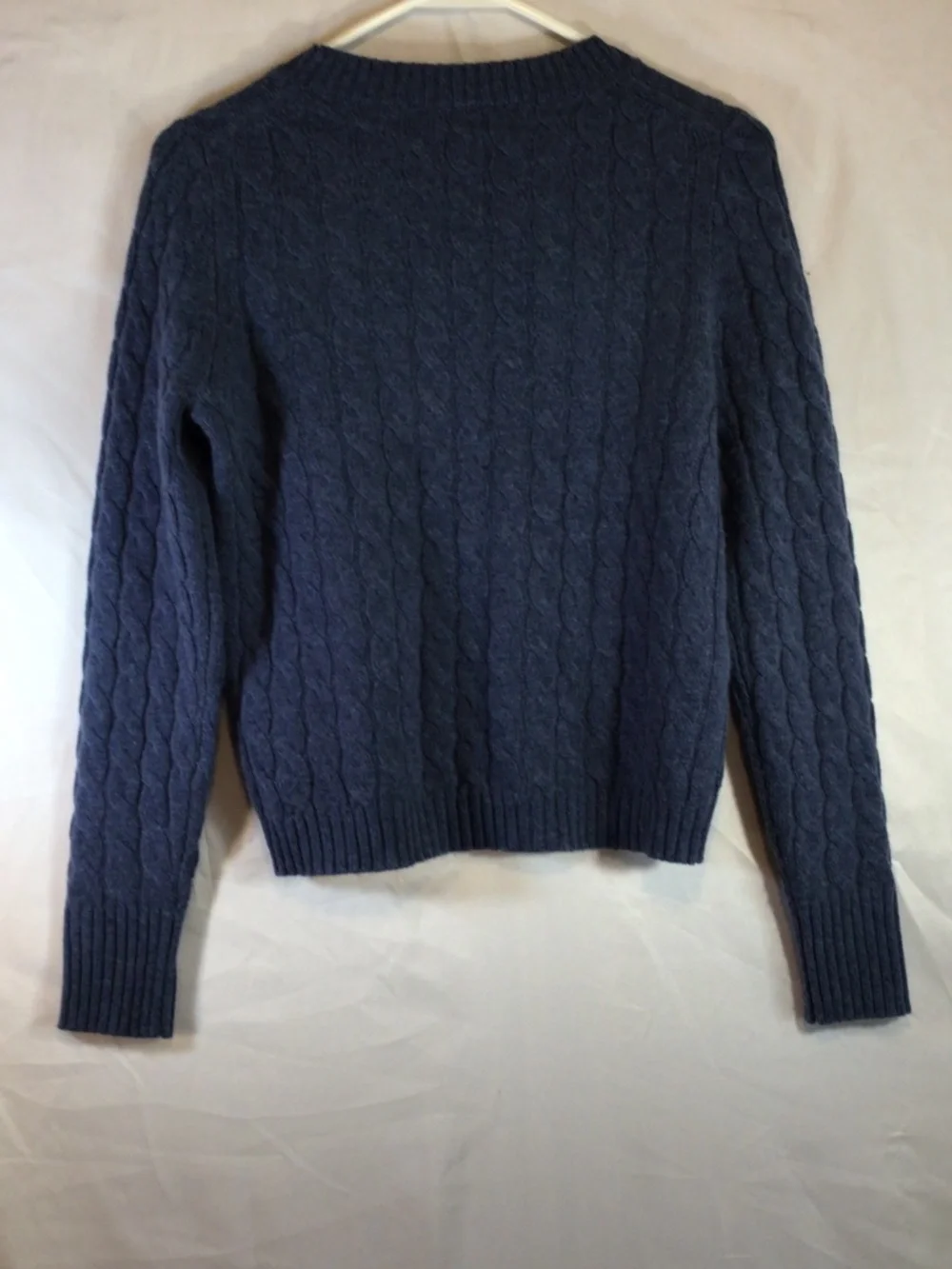 j crew women 100% cashmere cable knit sweater XS Blue Preppy Quiet Luxury Classi